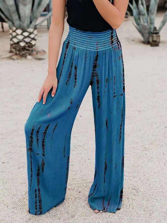 Vintage Tie Dye Print High Waist Wide Leg Casual Pants