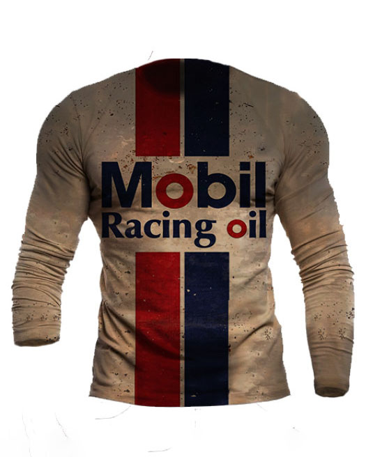 Mobil Racing Men's Retro Oil-Printed T-Shirts