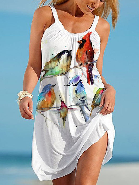 Hummingbird Print Slip Dress