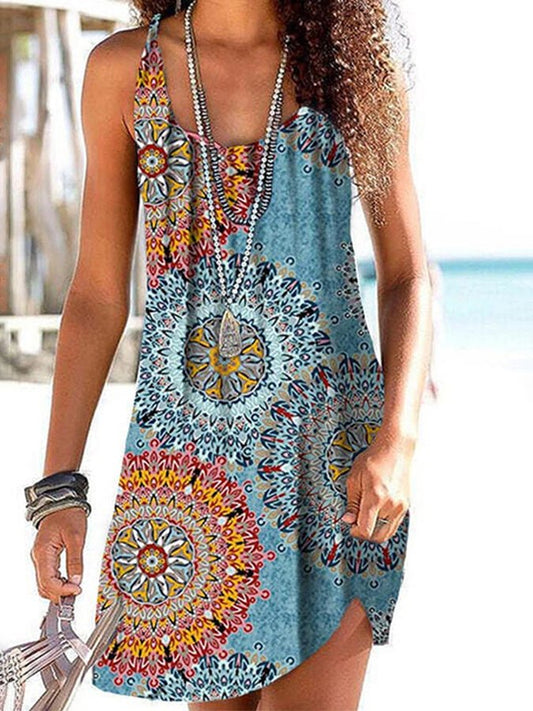 Ethnic Print Loose Resort Sling Beach Dress