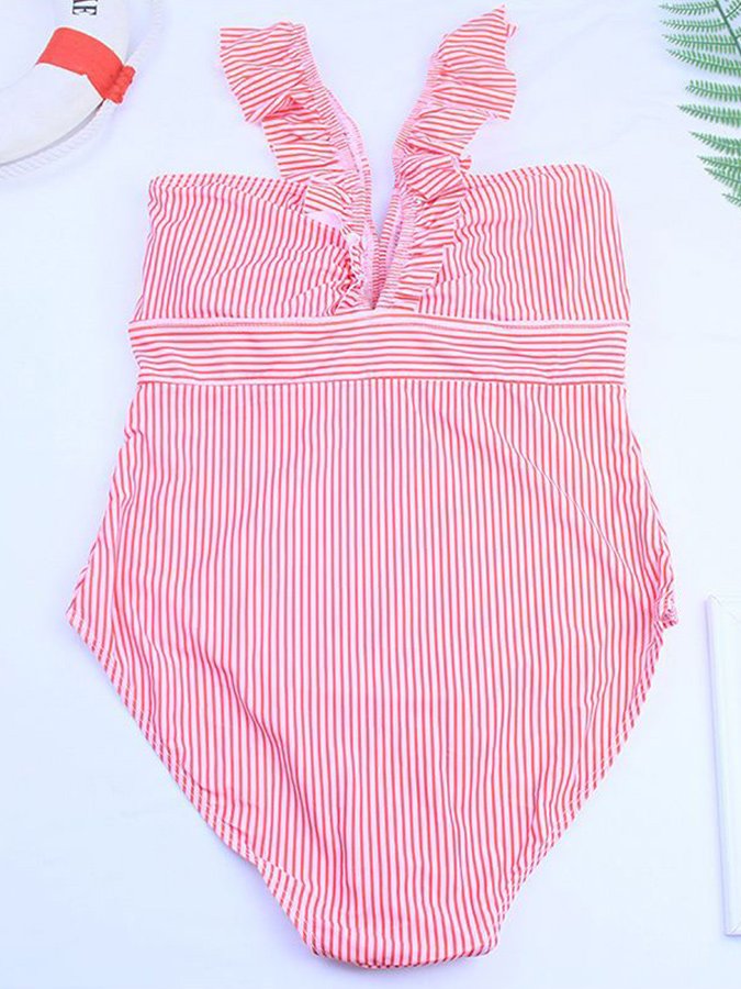 Ladies Striped One Piece Swimsuit