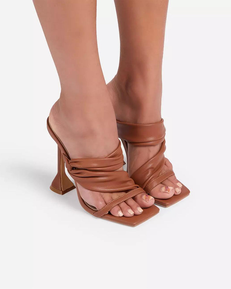 Square heel sandals for women with thin heels and empty heels