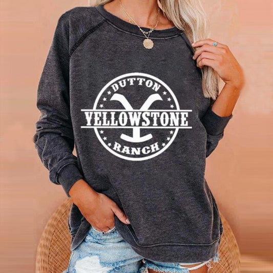 Ladies Casual Printed Raglan Round Neck Sweater