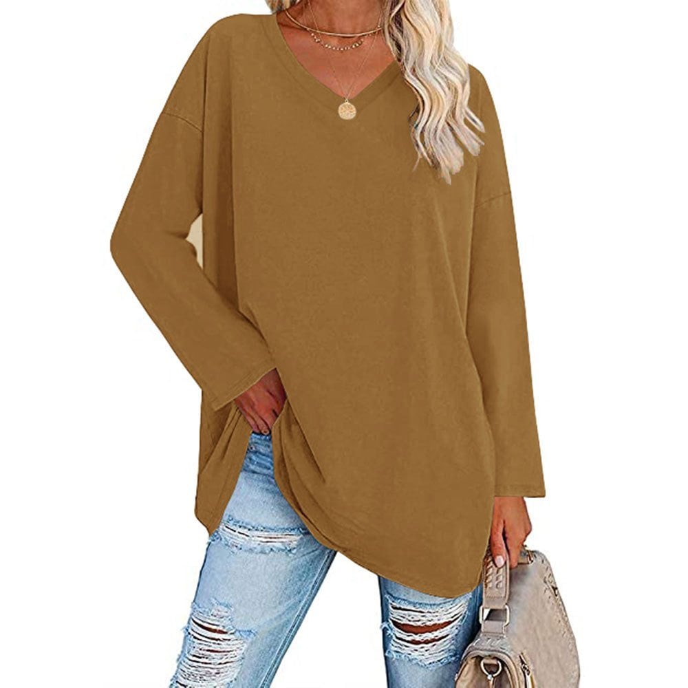 Loose long sleeve fashion V-neck knit top