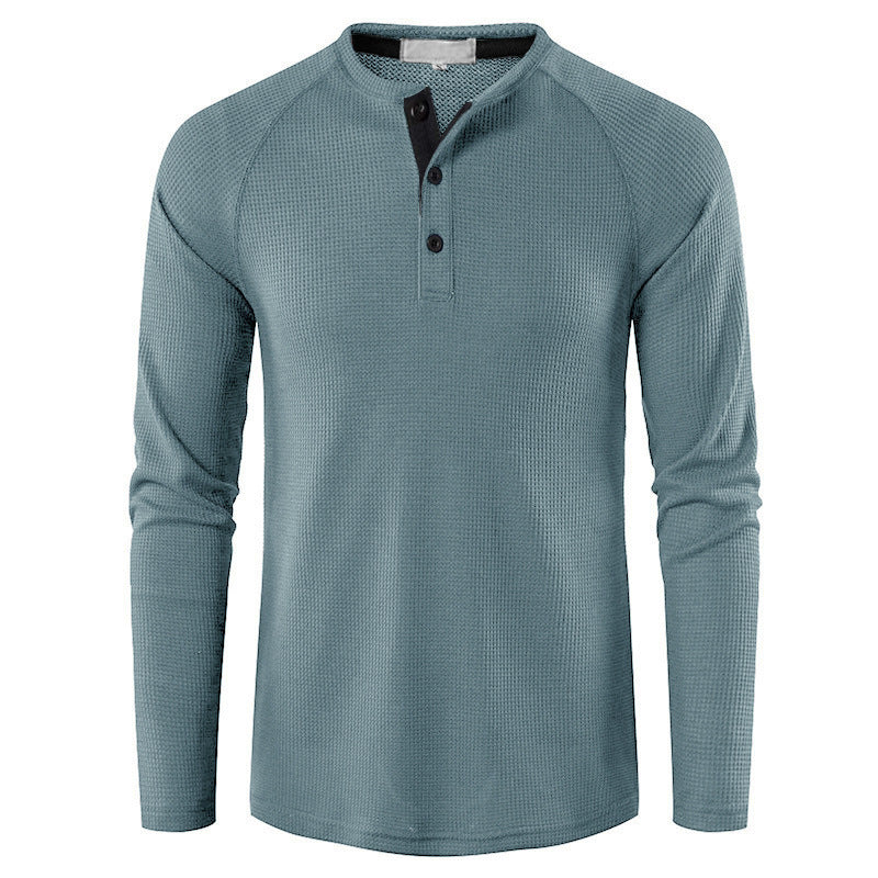 Men's Lightweight Henley Collarless Plain Crew Neck Shirt