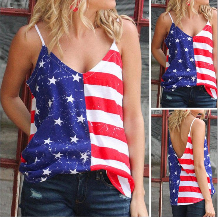 Women's Flag Print Crew Neck Tank Top