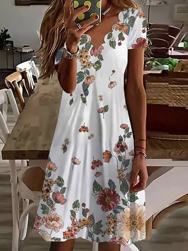 Casual Floral Loosen Short Sleeve Knit Dress