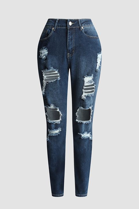 Plus Distressed Raw Hem Skinny Jeans