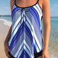 Asymmetric Hem Striped Blue Tankini Set