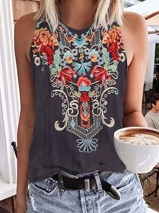 Vintage Ethnic Print Casual Tank Top