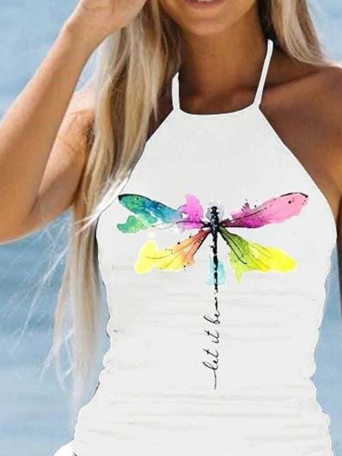 Tie Dye Color Dragonfly Print Bikini Set