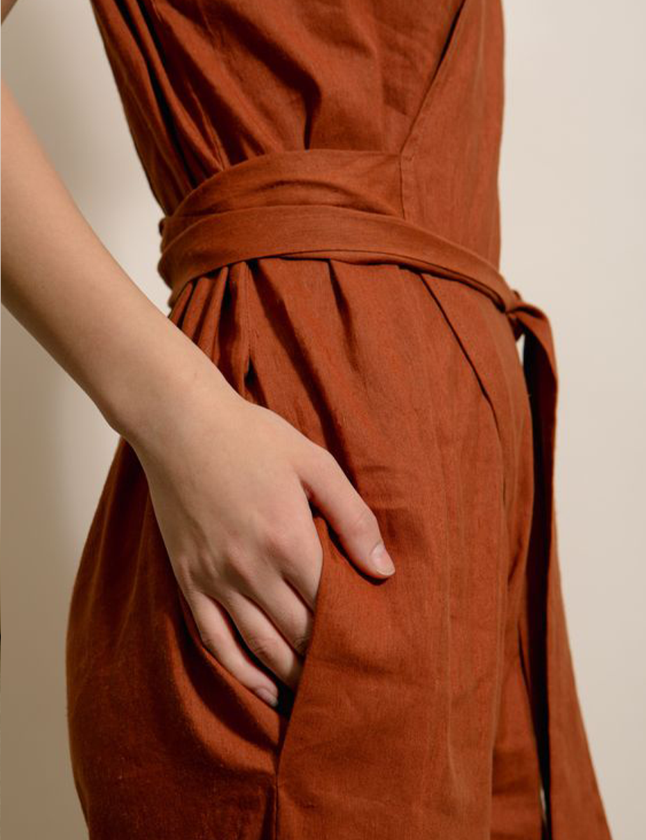 Vintage Wide Leg Linen Wrap Jumpsuit