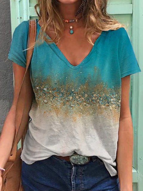 Women's Seaside Print Casual V-Neck T-Shirt