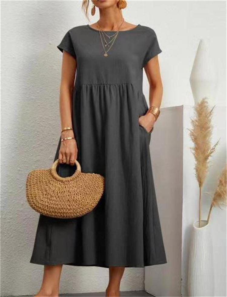 Last Day Promotion 50% off 🔥2023 spring fashion solid color cotton linen pocket dress