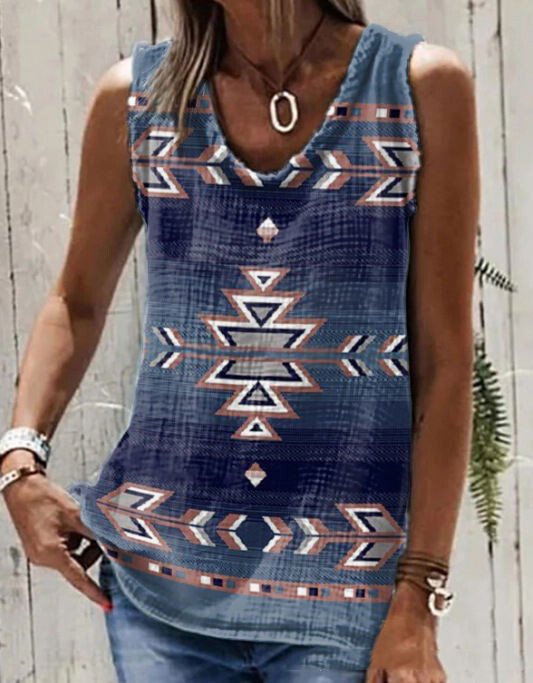 Women's Vintage Western Ethnic Geometric Print T-shirt