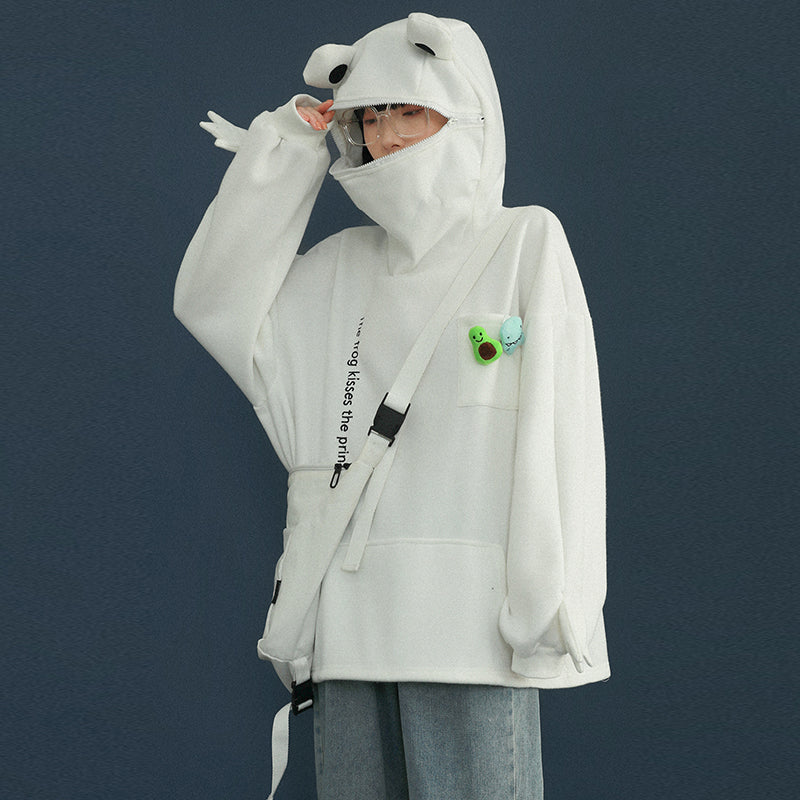 Frog Letter Zipper Pocket Oversized Hoodie THE FROG KISSES THE PRINCESS - Modakawa Modakawa