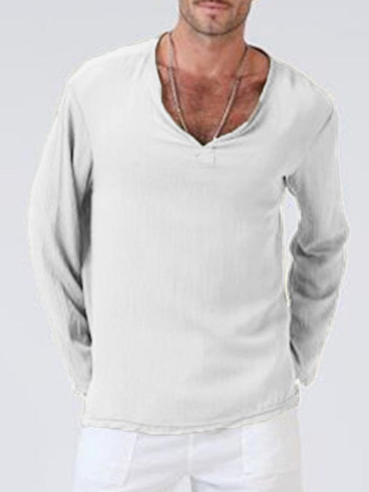 Men's Cotton Linen V-Neck T-Shirt