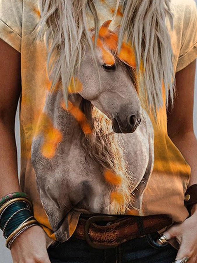 Vintage Print Horse T-Shirt