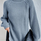 Cotton Turtleneck Raglan Sleeve Split Hem Sweater