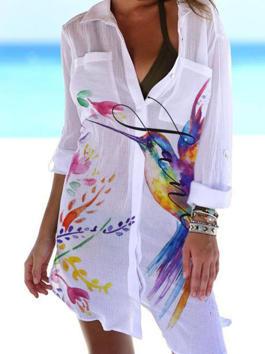 Watercolor Hummingbird Shirt Dress