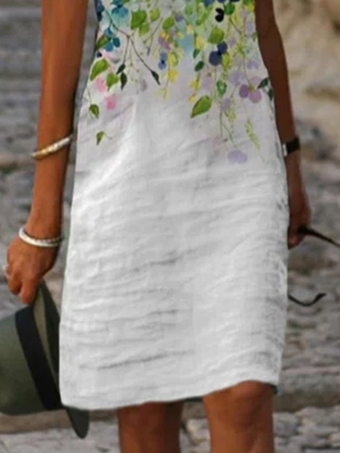 Printed Crew Neck Short Sleeve Dress