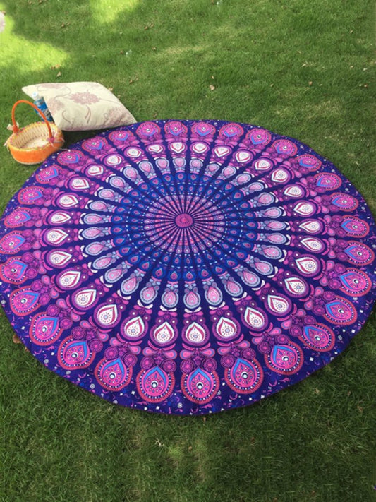 Women's retro feather print round beach towel scarf