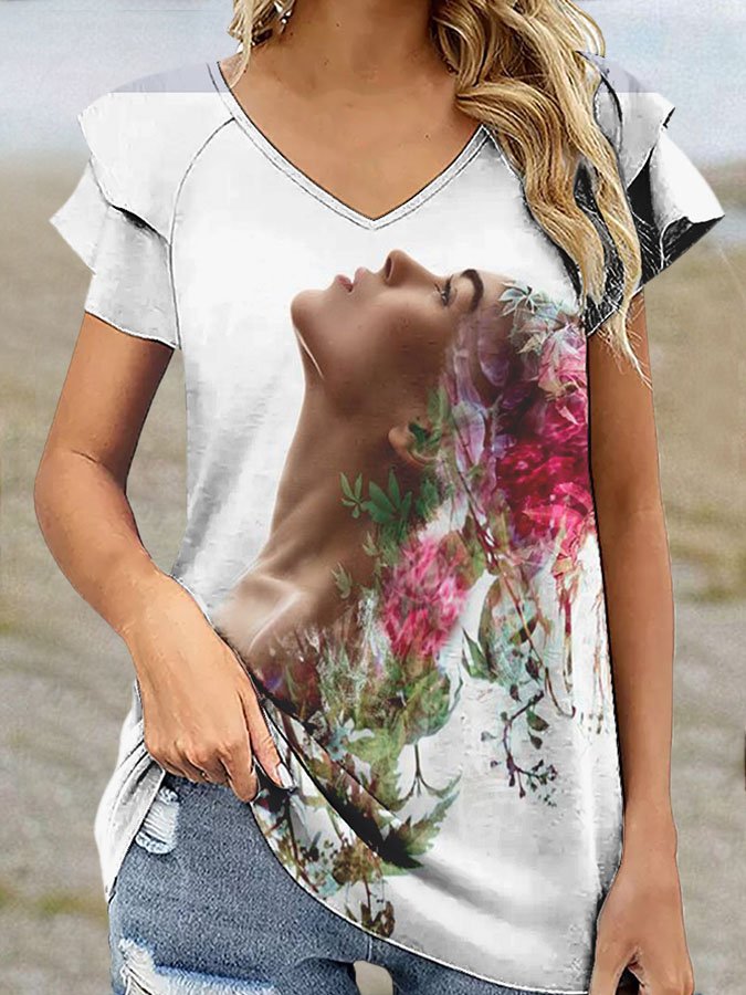 Floral Ruffle Print T-Shirt