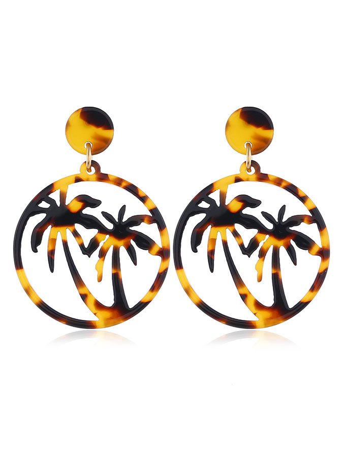 Fashion Vintage Coconut Tree Leopard Print Beach Earrings