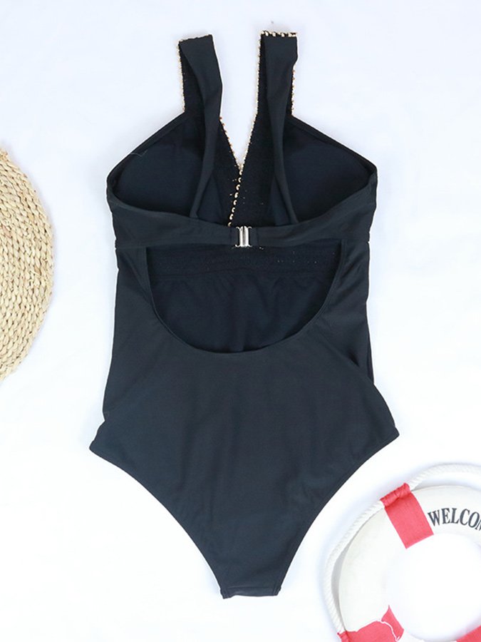 Ladies Striped One Piece Swimsuit