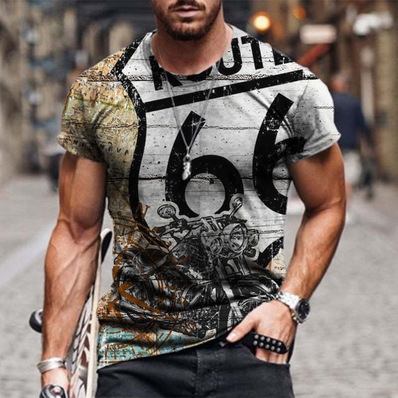 Fashion casual retro printed short-sleeved T-shirt