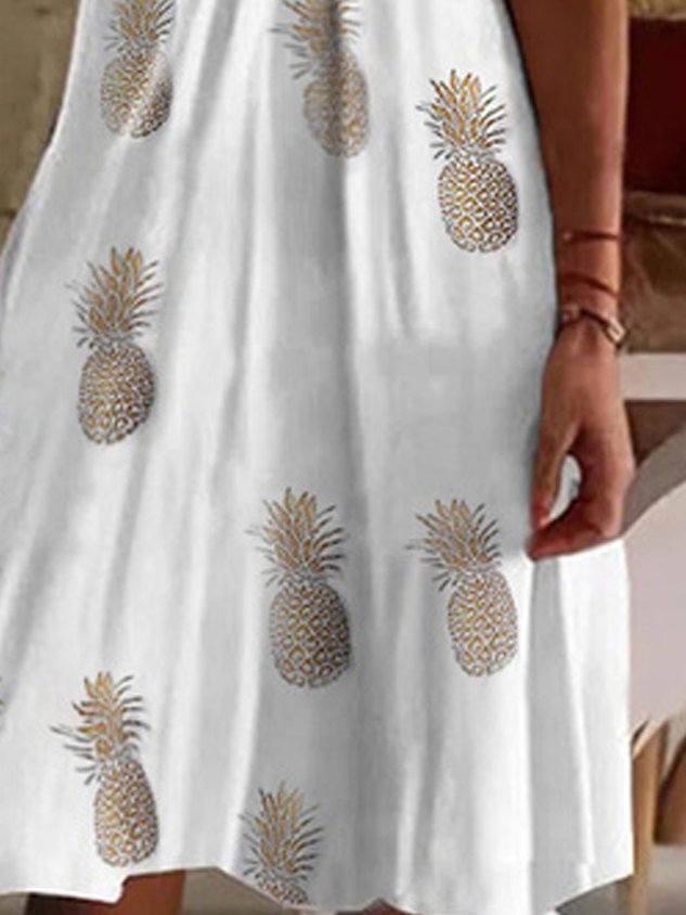 V-neck loose pineapple floral print suspender dress Loosen Knitting Dress