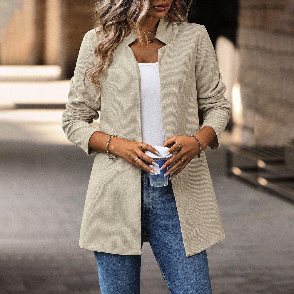 Apricot Long Sleeve Plain Outerwear