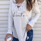 Printed Bandage V-Neck Long Sleeve T-Shirt