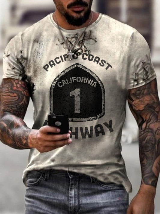 Mens Retro California State Route 1 Printed T-shirt