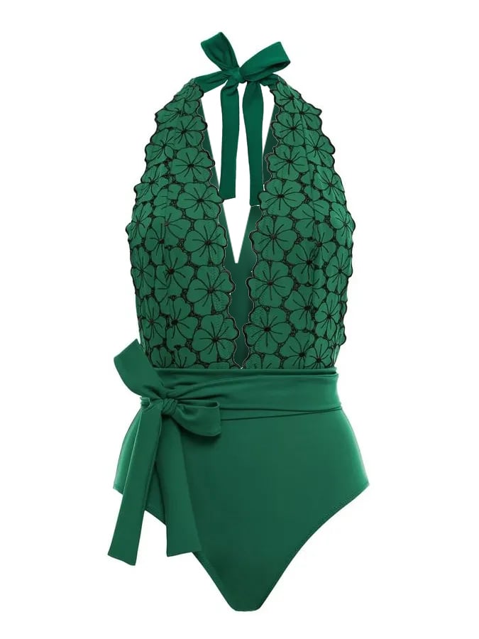 Women's Vintage Petal Tie Print One-Piece Swimsuit Set