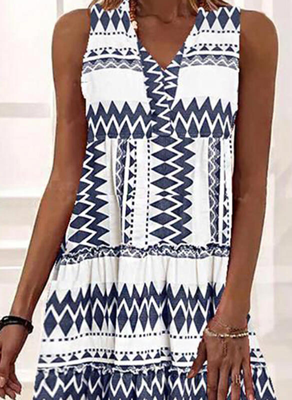 Print/Color Block Sleeveless Shift Above Knee Casual Tank Dresses