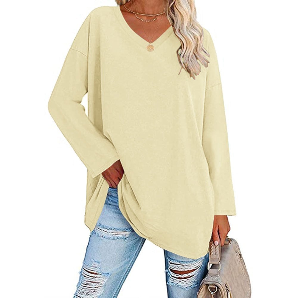 Loose long sleeve fashion V-neck knit top