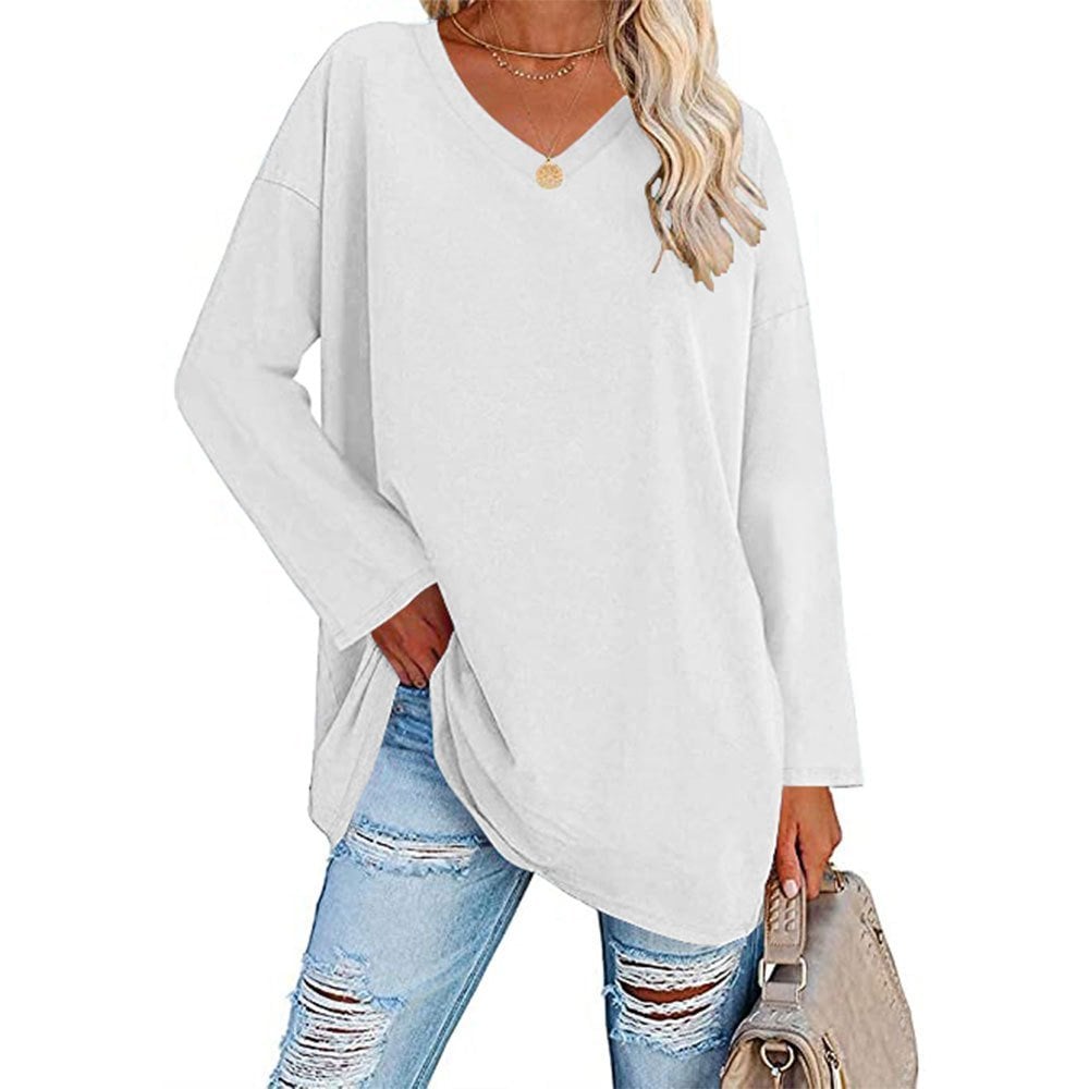 Loose long sleeve fashion V-neck knit top