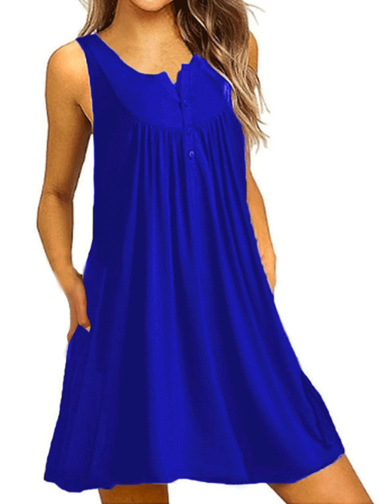 Button Pleated Tank Dress