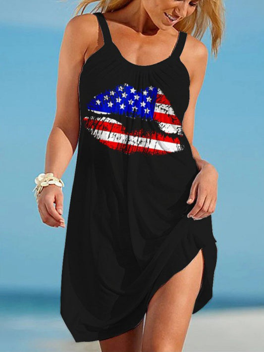 Flag Print Slip Dress