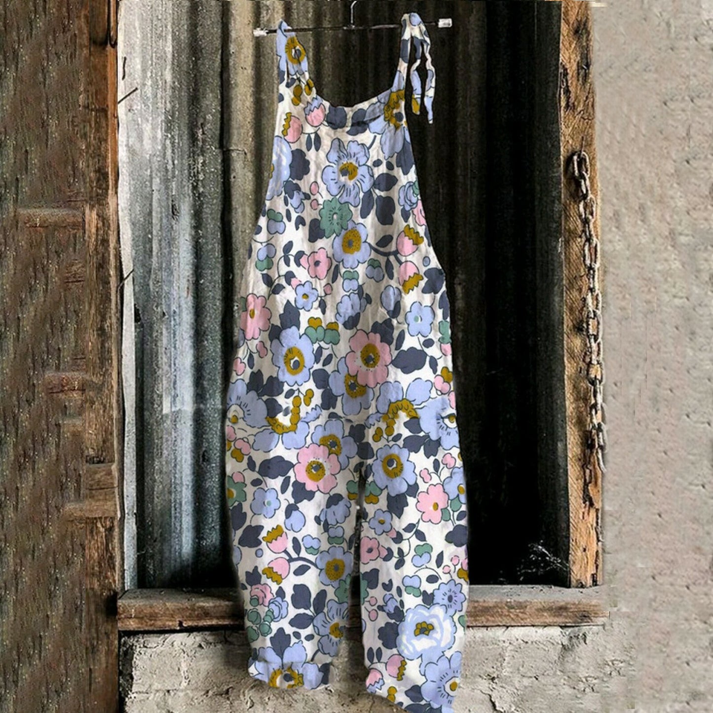 Linen print wide leg Jumpsuit