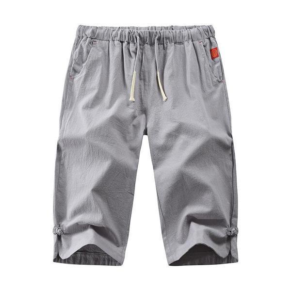 2022Men's Summer Plain Casual Cotton And Linen Cropped Trousers.Loose fitting and breathable