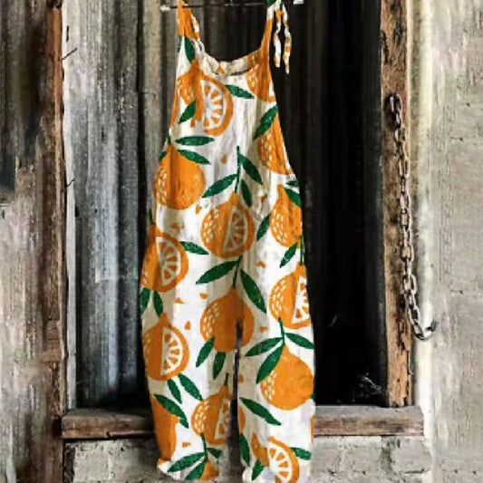 Ladies Casual Printed Cotton Linen Jumpsuit