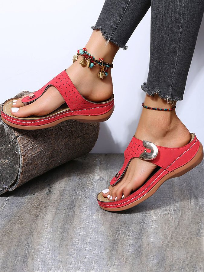 Cutout Metal Button Flip-Flops