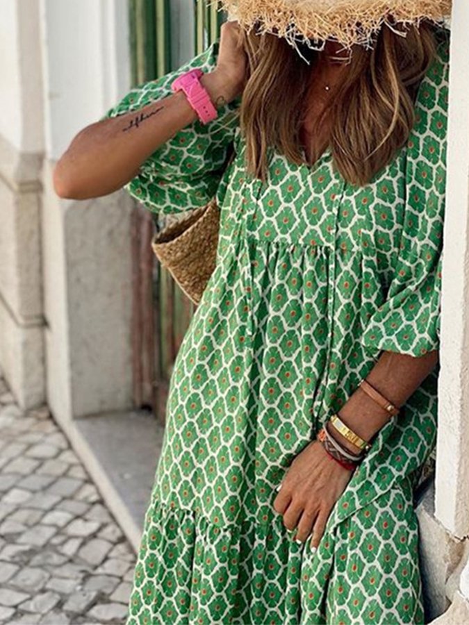 Loose Boho Print Dress