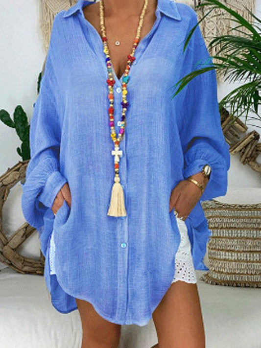 Solid Color Casual Loose Balloon Sleeve Shirt