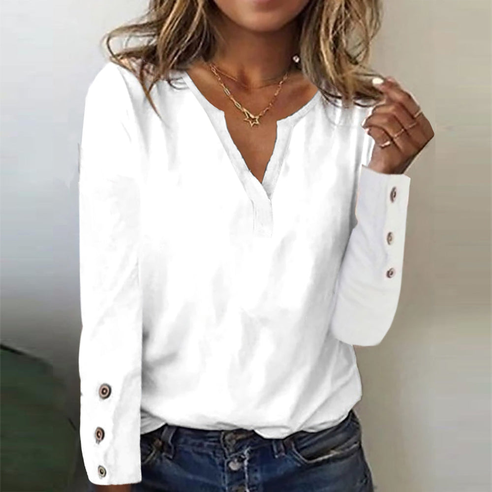 Basic White Long Sleeve Button Front Top