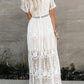 Lace Solid Short Sleeves A-line Maxi Dress