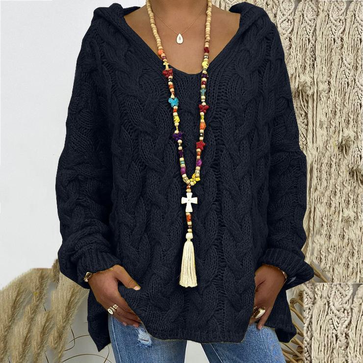 Solid Color Twist Knitting Hoodie Sweater