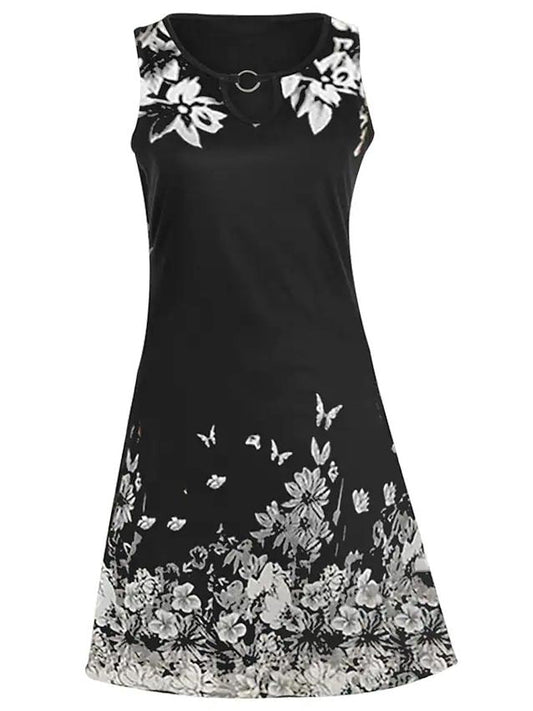 Women's Sleeveless Floral Butterfly Mini Dress